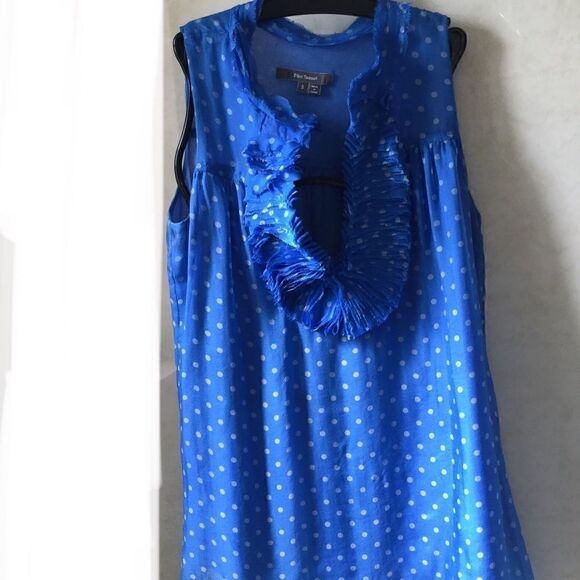 Blue Tassel S Blue polka dot SILK to sleeveless - Picture 4 of 4